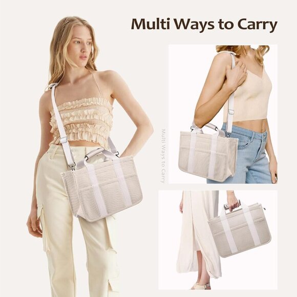 Women Large Corduroy Tote Bag with Pockets Adjustable Strap Everyday Purse - Picture 2 of 7